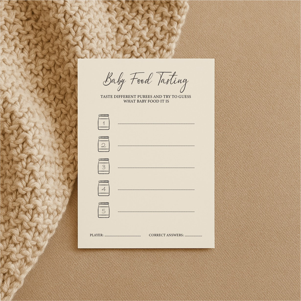 Baby Shower Game Cards - Baby Food Tasting