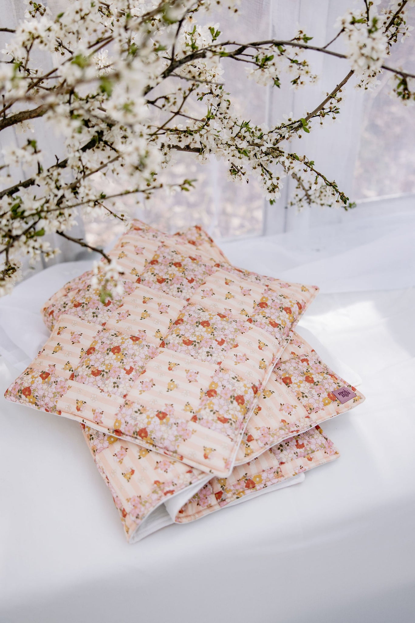 Cotton Quilted Patchwork Blanket + Pillow Set Large - Spring Garden