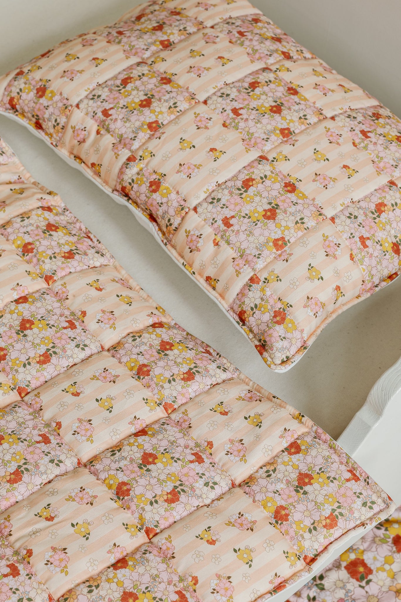 Cotton Quilted Patchwork Blanket + Pillow Set Large - Spring Garden