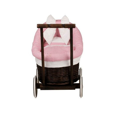 Dark Painted Wicker Doll Pram Luna – Pink Bedding