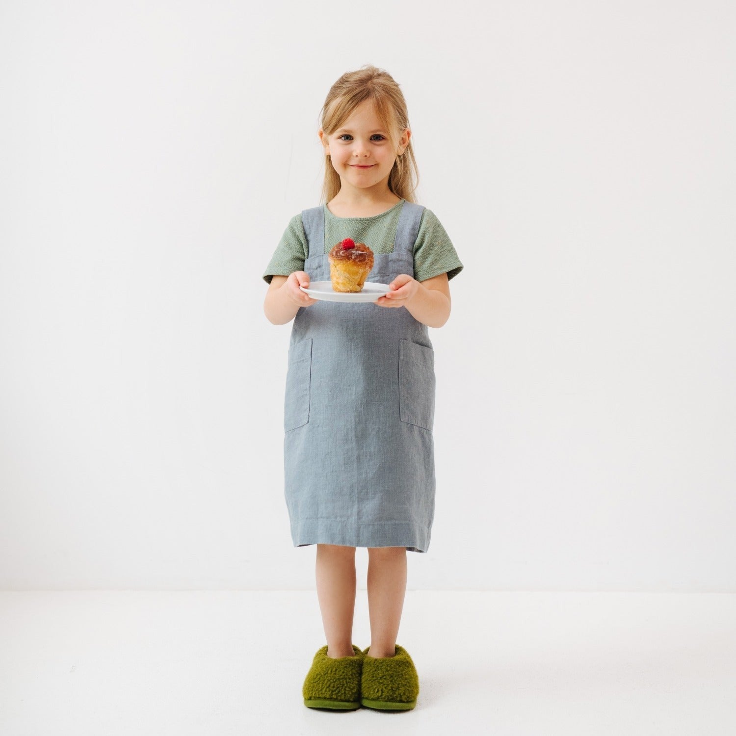 Linen Pinafore Apron for Kids - Blue Fog