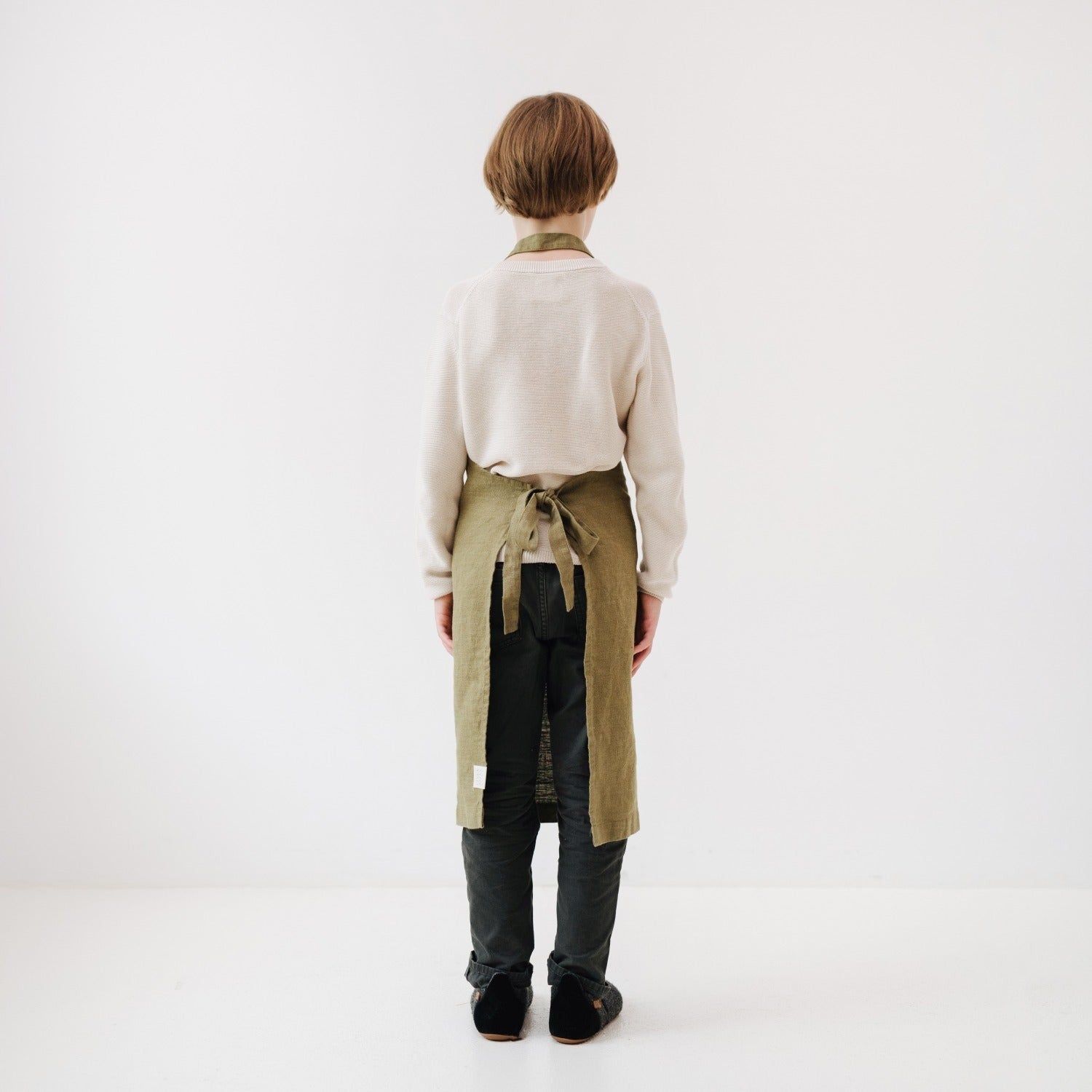 Linen Daily Apron for Kids - Olive
