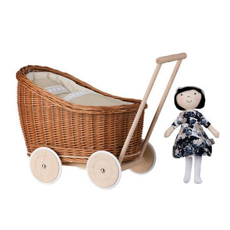 Natural Wicker Doll Pram Luna – Beige Bedding