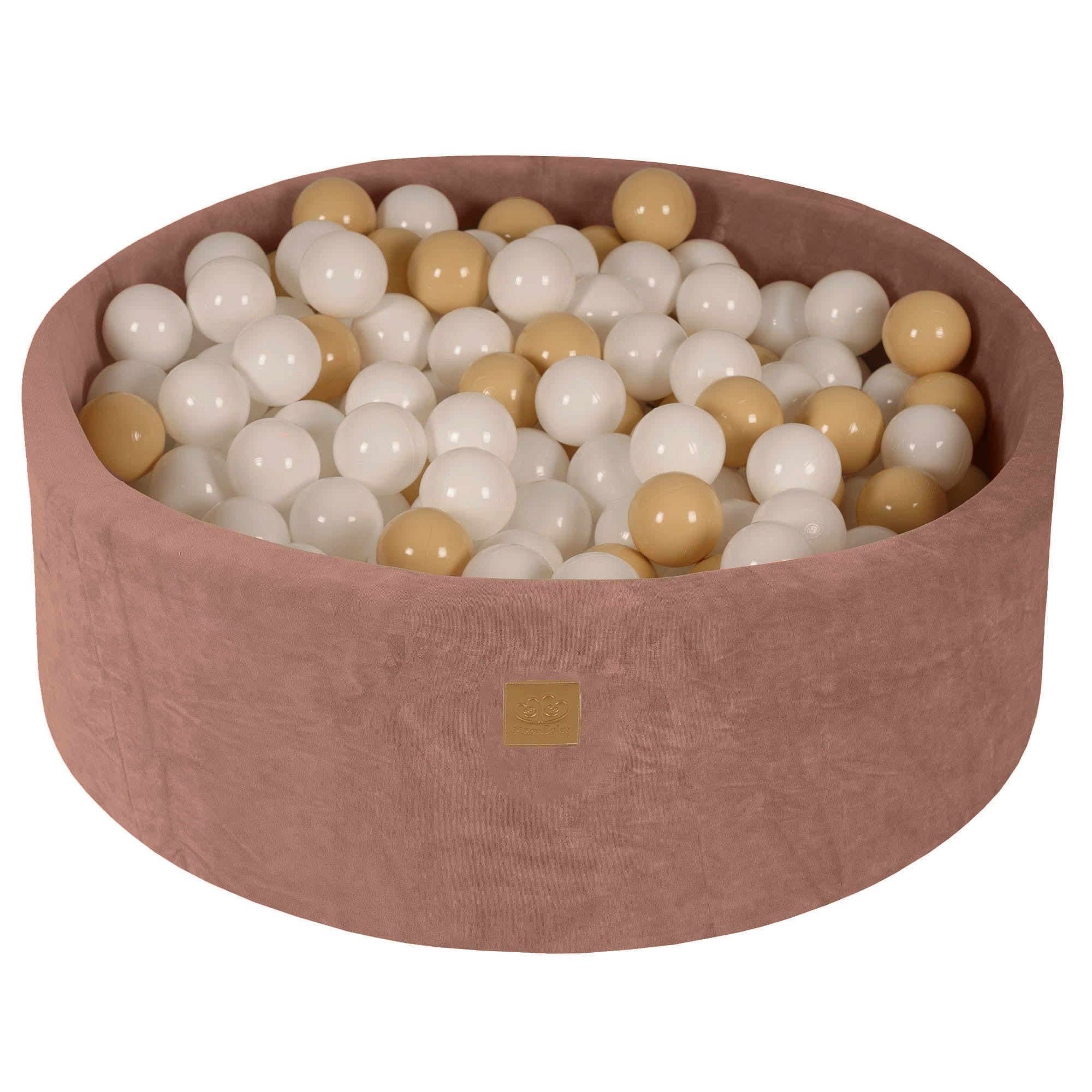 Round Ball Pit With 200 White/Beige, 90x30cm - Beige Velvet